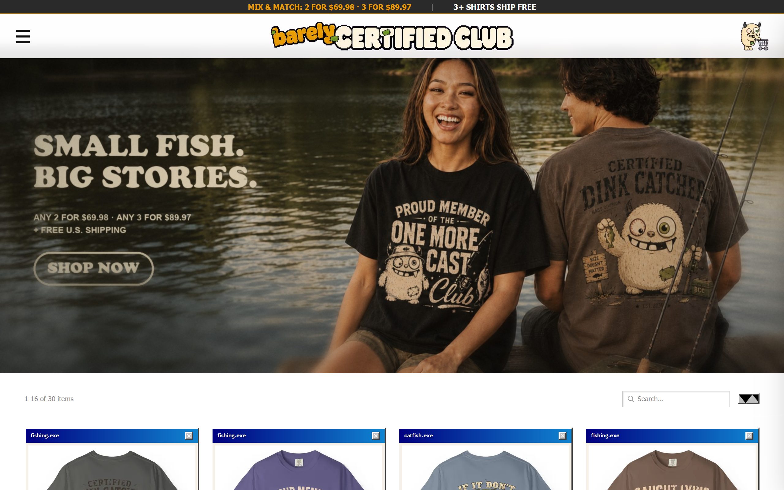 Barely Certified Club shop grid